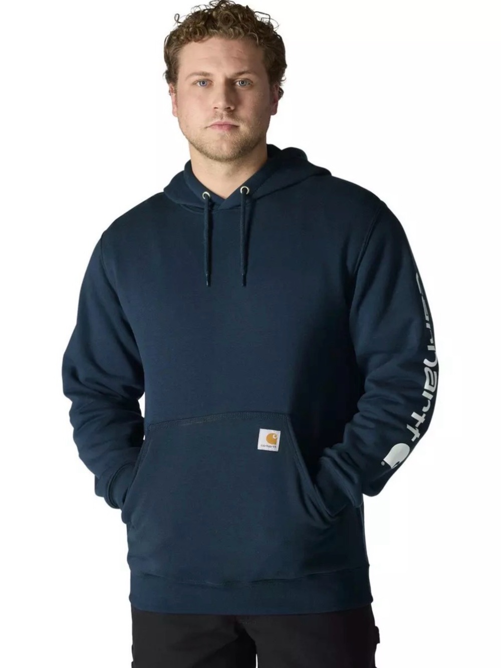 Carhartt Navy Pullover Hoodie with Sleeve Logo